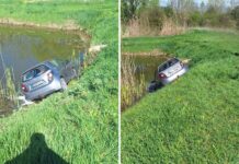 Nije povukao ručnu pa auto završio u kanalu