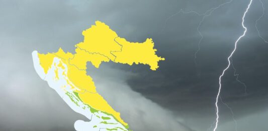 Žuti meteoalarm za cijelu Hrvatsku: Mogući grmljavinski pljuskovi, jak vjetar i nestabilno vrijeme