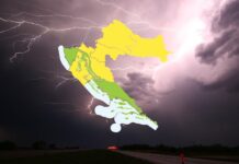 Žuti meteoalarm za istok Hrvatske: od 18 sati mogući pljuskovi, grmljavina, olujni udari vjetra i tuča