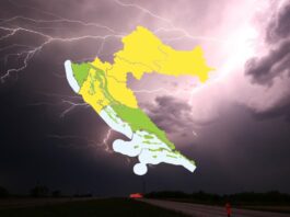 Žuti meteoalarm za istok Hrvatske: od 18 sati mogući pljuskovi, grmljavina, olujni udari vjetra i tuča