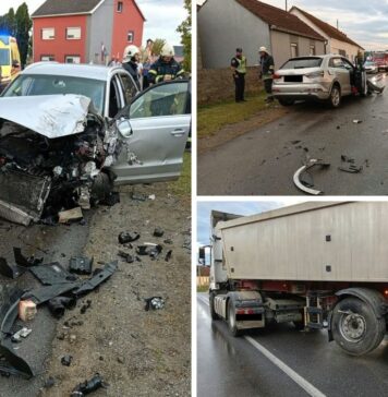 Zbog neprilagođene brzine kamion udario u automobil, vozač teško ozlijeđen