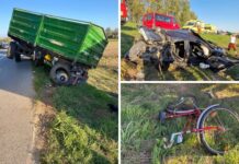 Teška nesreća s automobilom, traktorskim prikolicama i biciklistom, na teren upućen helikopter
