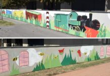 Na zidu vrtića u Šećerani oslikani motivi nekadašnje tvornice i vlaka Ćire
